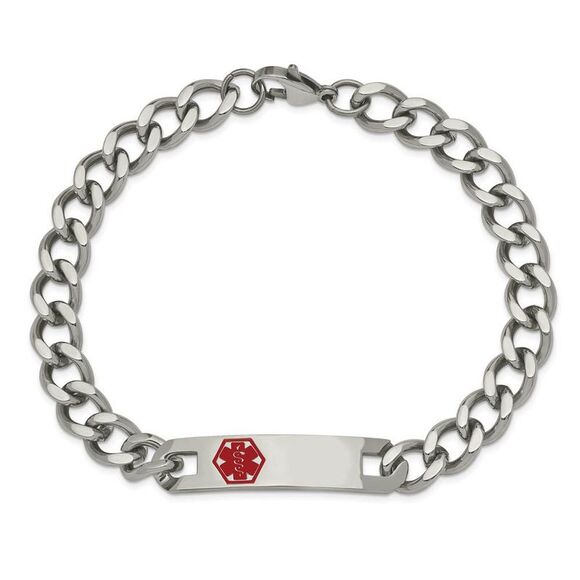 Stainless Steel Red Enamel Medical ID 9.5 Inch Bracelet - Picture 4 of 8